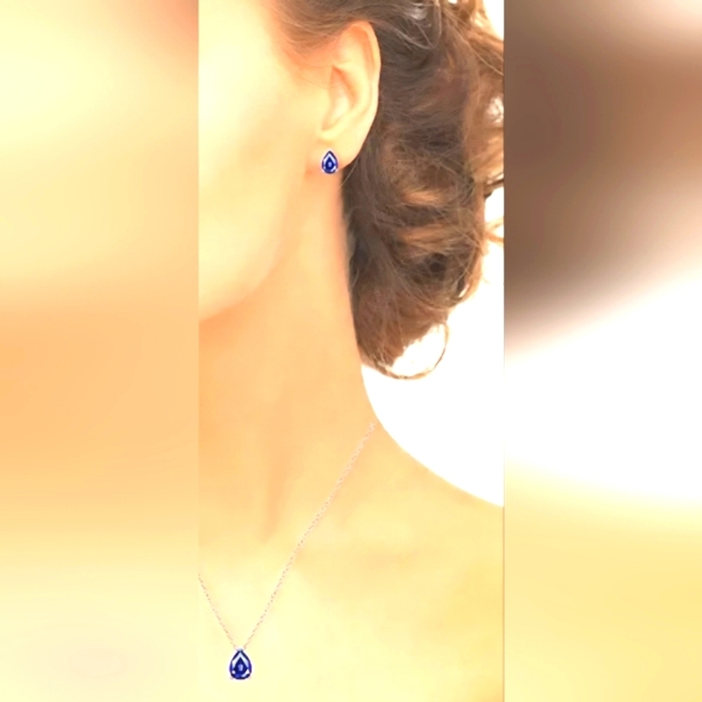 2-Pc. Blue Spinel Pear Pendant Necklace & Matching Stud Earrings 1-3/8 ct. S.S - Picture 4 of 4